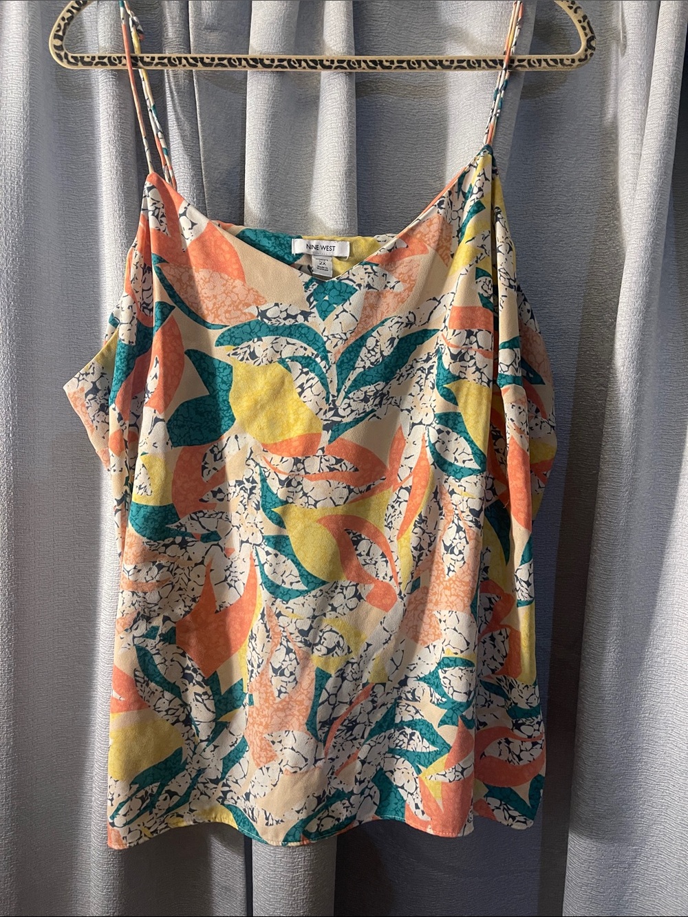 Nine West Multicolor Tropical-Leaf Spaghetti Strap Cami